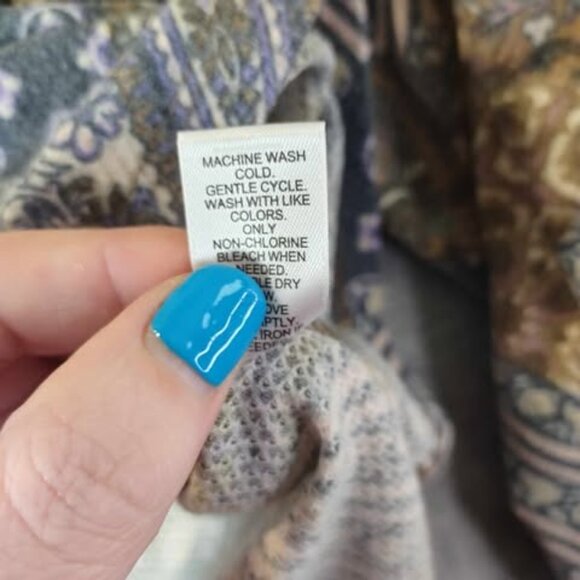 Cato Boho Patchwork Print Gray Green Top Long Sleeve M WeekendStaple Vintage Mix - Picture 9 of 10